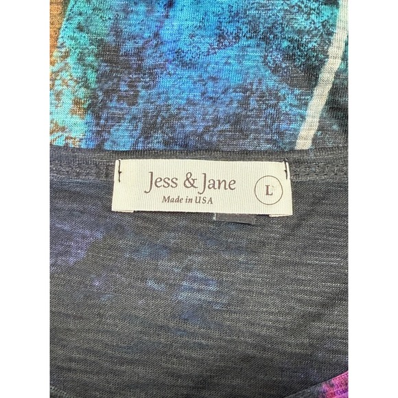 Jess & Jane Top Womens Large Blue Abstract Tunic Sheer Boho Art Stretch Colorful - Picture 6 of 10